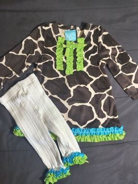 Children's Brown Giraffe Print Top with Lime Ruffle Trim - Unknown Brand